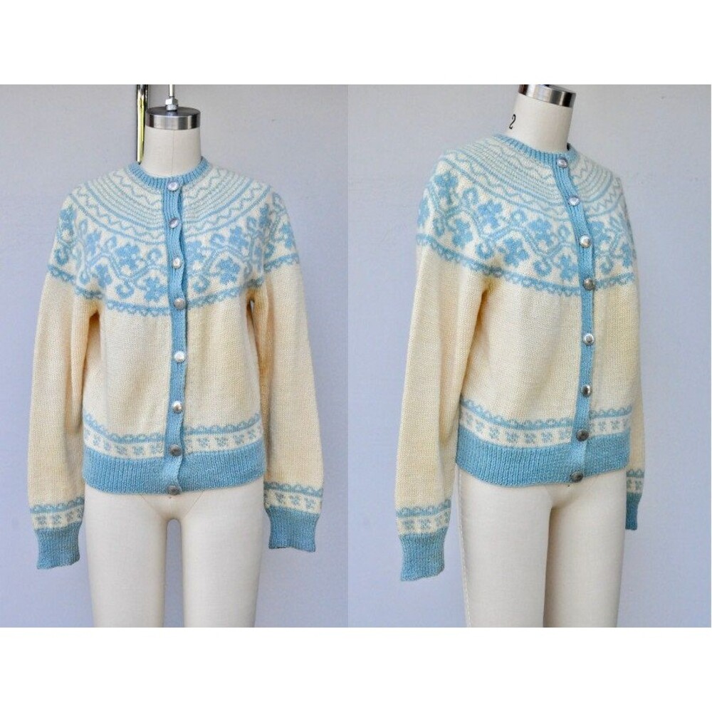 Vintage Icelandic Jacket Sweater Cardigan Knit Knitted Norwegian 40s 50s XS - S